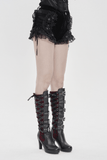 Gothic Black Velvet Shorts With Floral Frill Trim