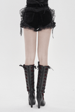 Gothic Black Velvet Shorts With Floral Frill Trim