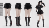 Gothic Black Velvet Shorts With Floral Frill Trim