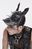 Gothic Cat Ear Spiked Cap With Studded Chains