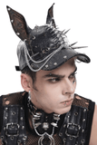 Gothic Cat Ear Spiked Cap With Studded Chains