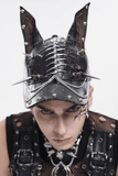 Gothic Cat Ear Spiked Cap With Studded Chains