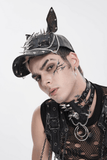 Gothic Cat Ear Spiked Cap With Studded Chains