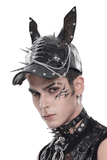 Gothic Cat Ear Spiked Cap With Studded Chains