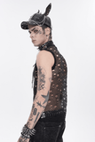 Gothic Cat Ear Spiked Cap With Studded Chains