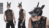 Gothic Cat Ear Spiked Cap With Studded Chains