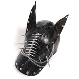 Gothic Cat Ear Spiked Cap With Studded Chains
