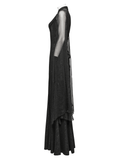 Gothic Chiffon Gown with Fishtail Hem and Lace-Up Back