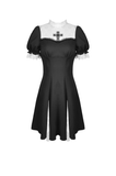 Gothic Cross Dress with Lace Trim and Black Lolita Flair
