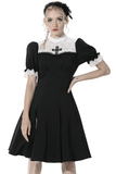 Gothic Cross Dress with Lace Trim and Black Lolita Flair