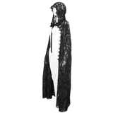 Gothic Embroidered Hooded Long Lace Coat with Front Tie