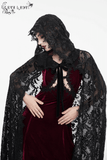 Gothic Embroidered Hooded Long Lace Coat with Front Tie