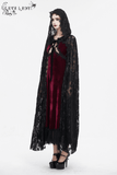 Gothic Embroidered Hooded Long Lace Coat with Front Tie