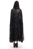 Gothic Embroidered Hooded Long Lace Coat with Front Tie