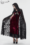 Gothic Embroidered Hooded Long Lace Coat with Front Tie