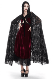 Gothic Embroidered Hooded Long Lace Coat with Front Tie