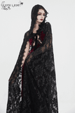 Gothic Embroidered Hooded Long Lace Coat with Front Tie