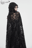 Gothic Embroidered Hooded Long Lace Coat with Front Tie