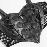 Gothic Faux Leather Buckle Lace Up Bralette Top