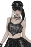 Gothic Faux Leather Buckle Lace Up Bralette Top