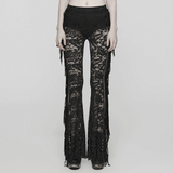 Gothic Flare Pants in Stylish Black Lace with Fringe