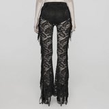 Gothic Flare Pants in Stylish Black Lace with Fringe