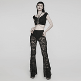 Gothic Flare Pants in Stylish Black Lace with Fringe