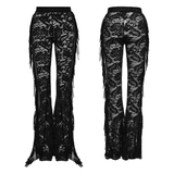 Gothic Flare Pants in Stylish Black Lace with Fringe