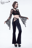 Gothic Flared Velvet Pants: Lace Hollow-Out Black Trousers