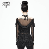Gothic Floral Sheer Black Top / Lace Long Sleeve Fashion