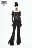 Gothic Floral Sheer Black Top / Lace Long Sleeve Fashion
