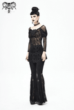 Damen Gothic Floral besticktes transparentes schwarzes Top / modische weibliche Spitzen-Langarm-Tops 