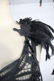 Haut Gothique Guipure Avec Plumes Amovibles / Haut Noir Femme Avec Bretelles Dos