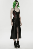 Gothic Halter Dress with Lace-Up Waist and Side Zip Cut