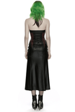 Gothic Halter Dress with Lace-Up Waist and Side Zip Cut