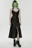 Gothic Halter Dress with Lace-Up Waist and Side Zip Cut