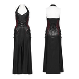 Gothic Halter Dress with Lace-Up Waist and Side Zip Cut