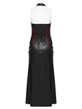 Gothic Halter Dress with Lace-Up Waist and Side Zip Cut