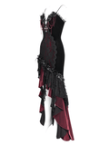 Gothic High-Low Velvet Dress with Lace Trim and Cross Charm