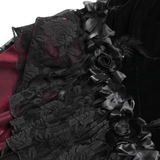 Gothic High-Low Velvet Dress with Lace Trim and Cross Charm