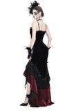 Gothic High-Low Velvet Dress with Lace Trim and Cross Charm