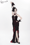 Gothic High-Low Velvet Dress with Lace Trim and Cross Charm