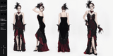 Gothic High-Low Velvet Dress with Lace Trim and Cross Charm