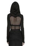 Gothic Hooded Mesh Top with Tall Collar and Metallic Details