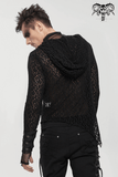 Gothic Hooded Net Top / Lace Mesh Long Sleeve Top for Men