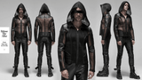 Gothic-Inspired Urban Leather Mesh Zip-Up Hoodie for Men