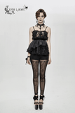 Transparentes asymmetrisches Spitzenoberteil im Gothic-Stil / Schwarzes Damenoberteil mit 3D-Blume