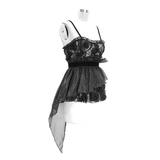Haut asymétrique en dentelle transparente de style gothique / haut noir pour femme avec fleur 3D