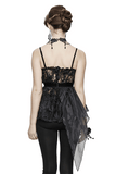 Haut asymétrique en dentelle transparente de style gothique / haut noir pour femme avec fleur 3D
