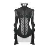 Gothic Sexy Spitzenbluse mit Perlenstickerei / Damen-Langarmshirt mit Schnürung am Rücken